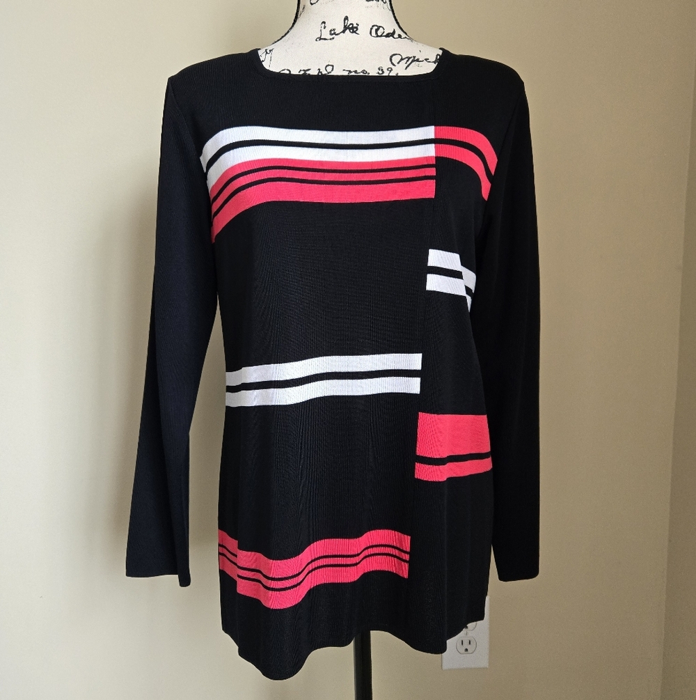 Exclusively Misook Top Womens S White Pink Stripe
